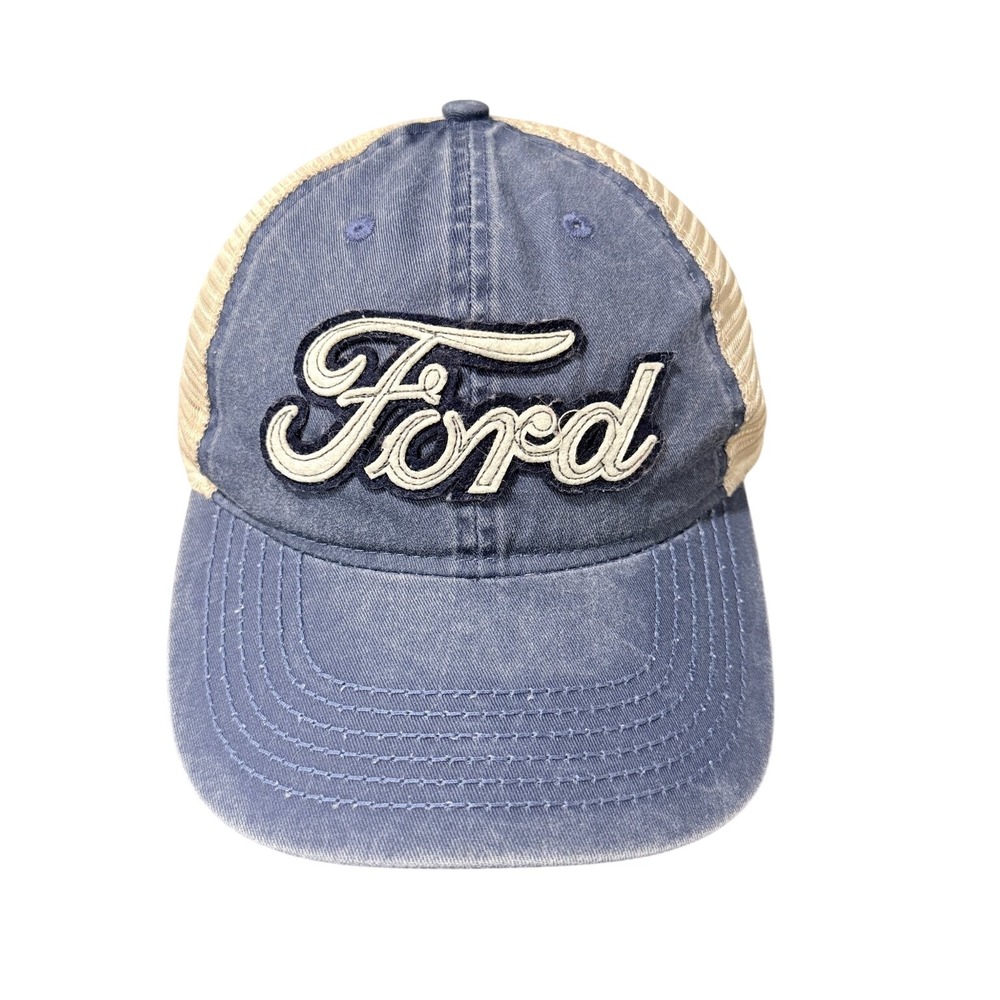 Ford Trucker Hat Men's OSFM Blue Tan Snapback Adjustable Cap